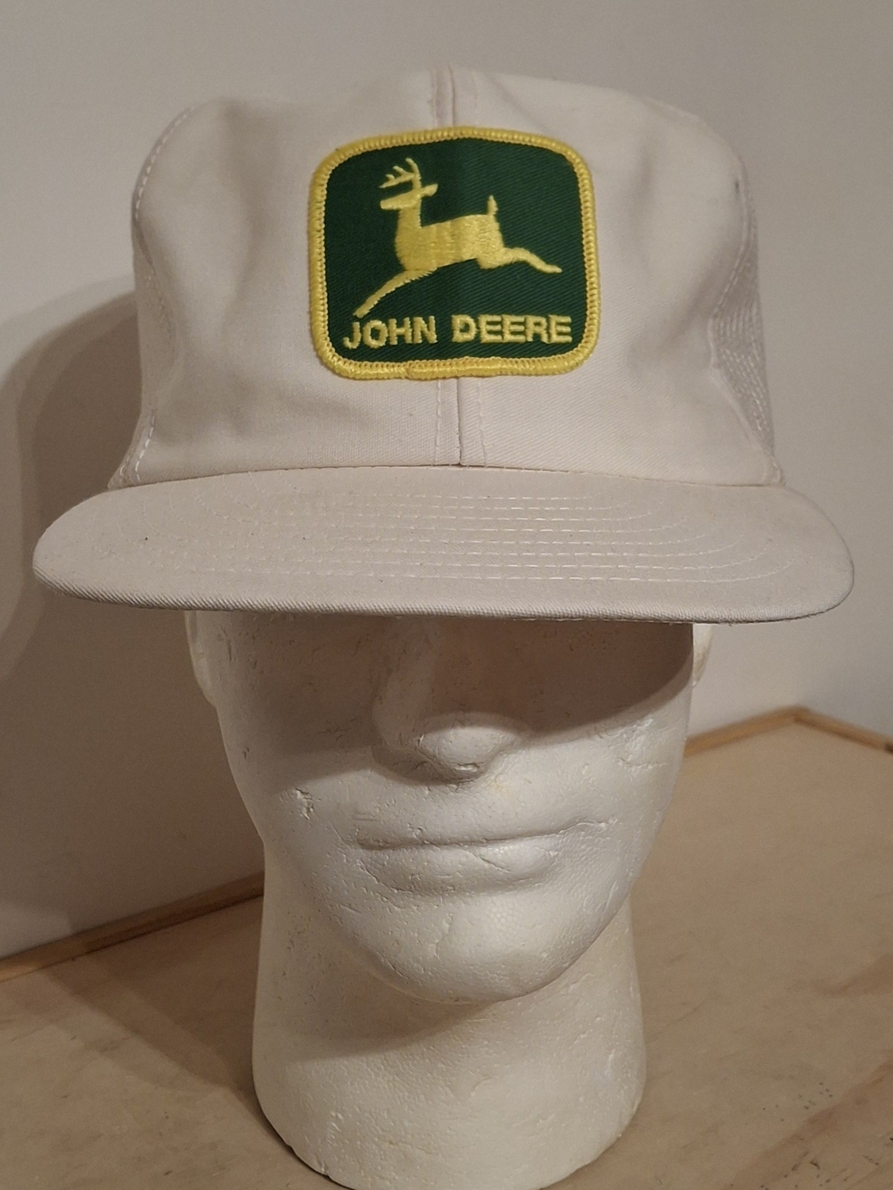 Vintage 1990s White John Deere Snapback Patch Hat Trucker Cap